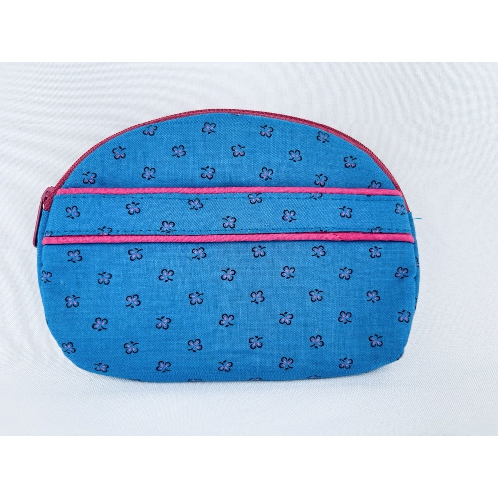 Vintage Lillian Vernon‎ Cosmetic Makeup Bag Blue Pink Floral 1980's Retro